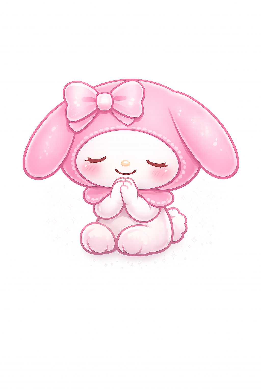 A pastel pink character resting beside the night sky, keeping you company while you make a wish